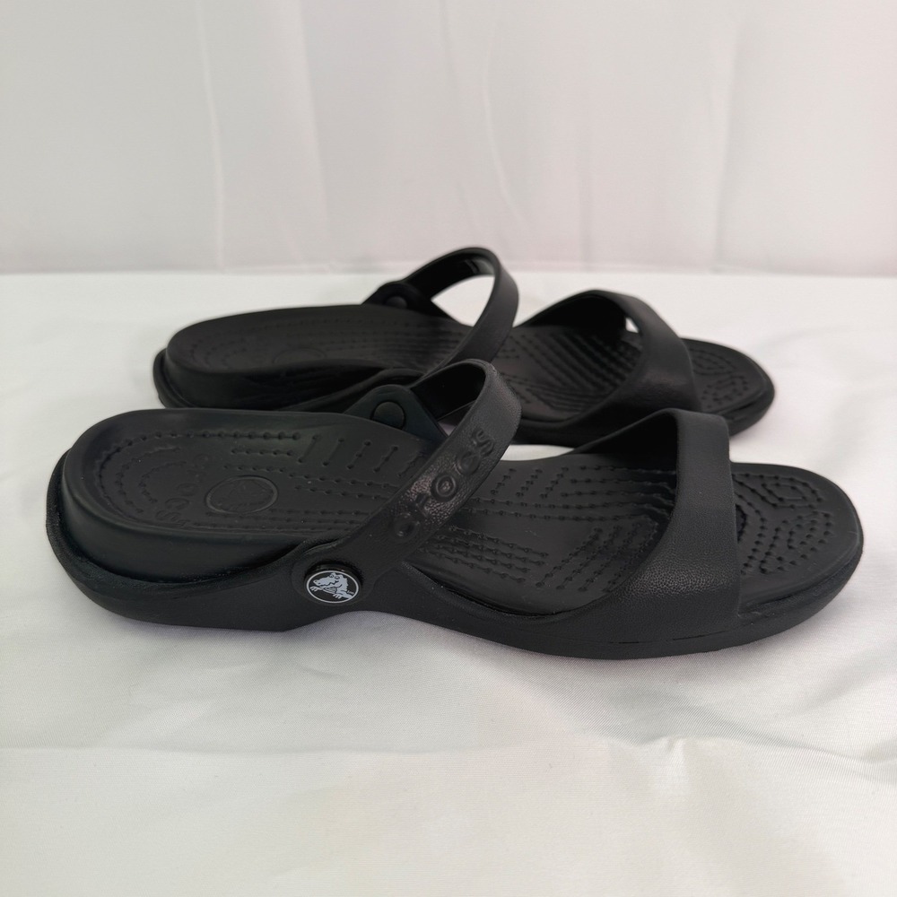 Crocs Cleo II Black Dual Strap Slide Sandals Womens Size 7 Water Friendly Shoes - Picture 10 of 16